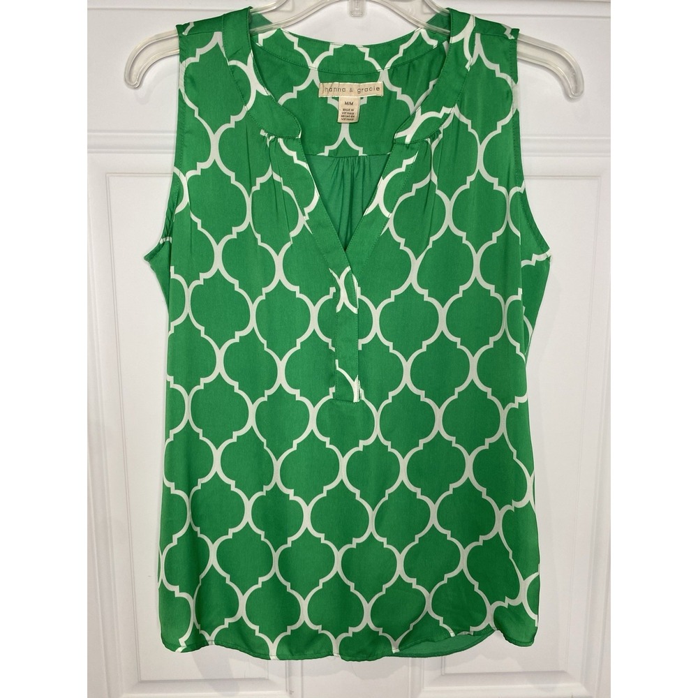 Hanna & Gracie Women's Medium Emerald Green Geometric Tank Knit Top Shirt